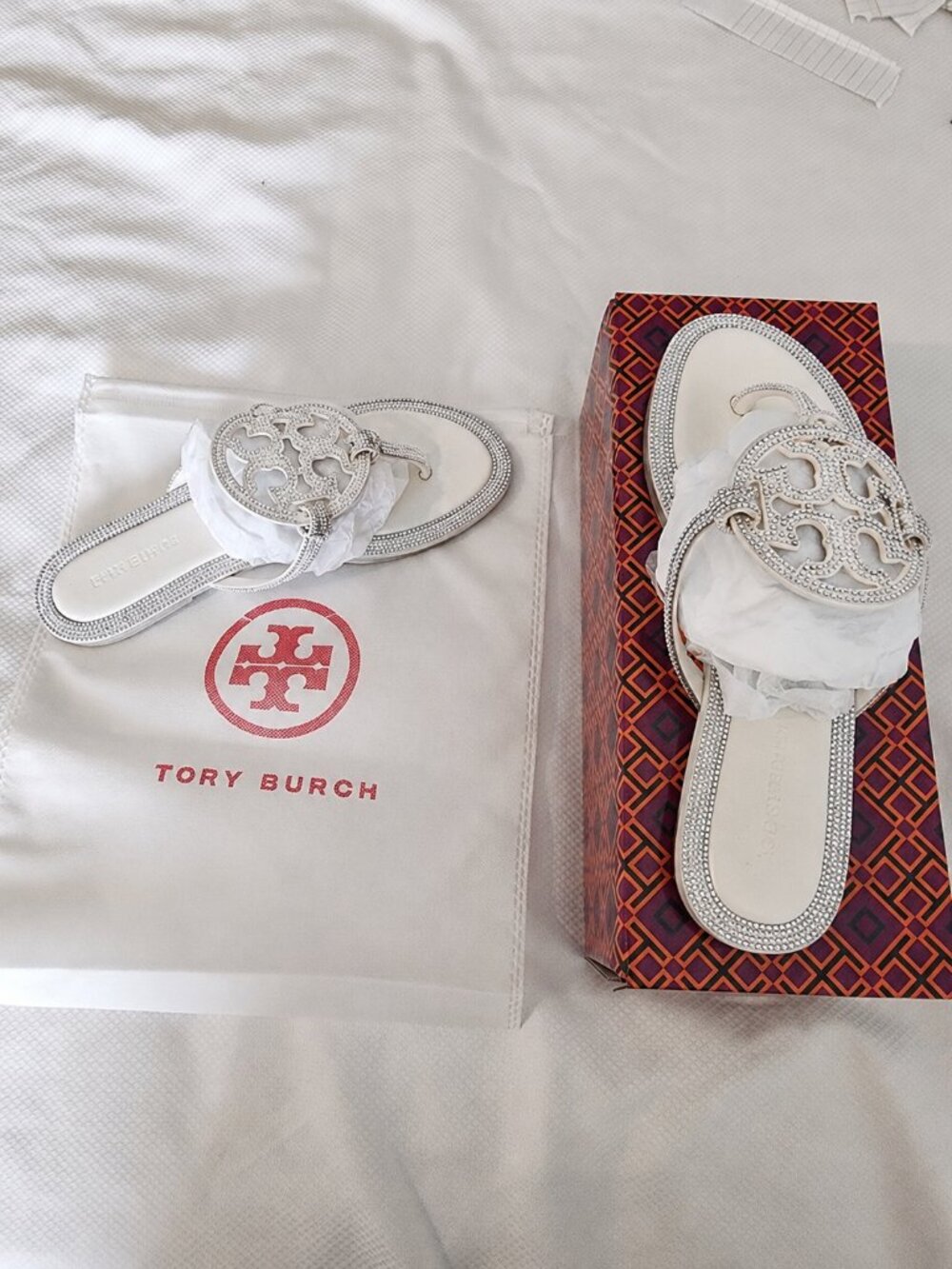 Tory White Sparkly Sandals